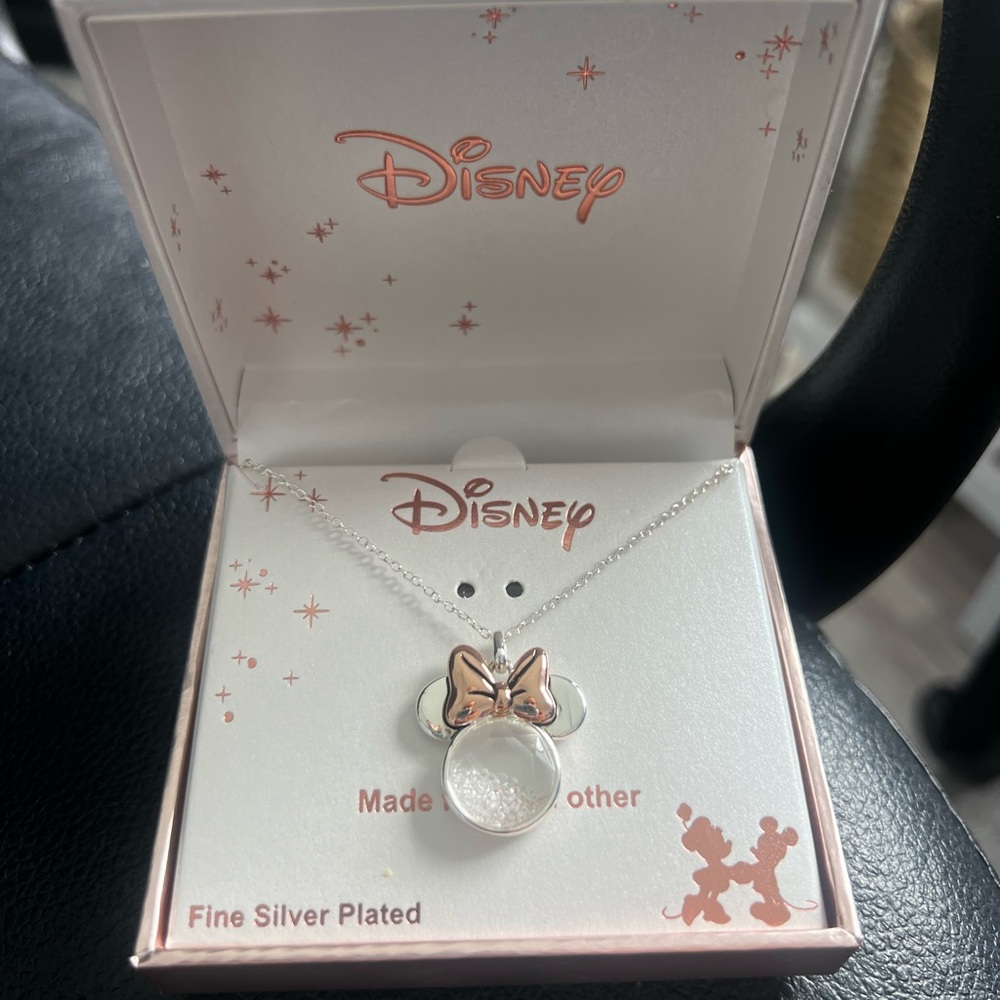 Disney Silver and Rose Gold Bow Pendant with necklace